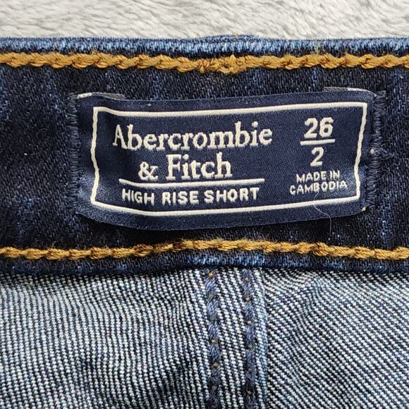 Abercrombie & Fitch Shorts Womens 26/2 Blue High Rise Short Cuffed Stretch Denim - Picture 3 of 11